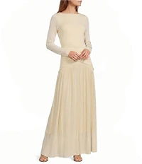 ELLIATT Simone High Boat Neck Long Sleeve Drop Waist Gown