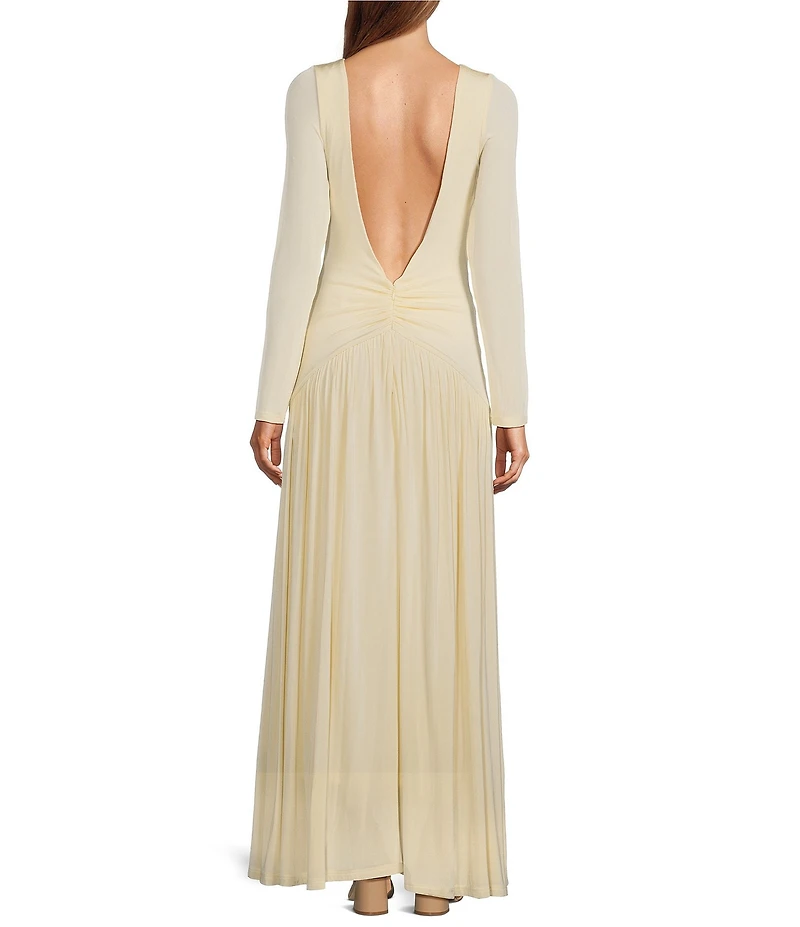 ELLIATT Simone High Boat Neck Long Sleeve Drop Waist Gown