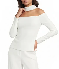 ELLIATT Skye Stretch Crepe Off-The-Shoulder Long Sleeve Satin Neck Tie Top