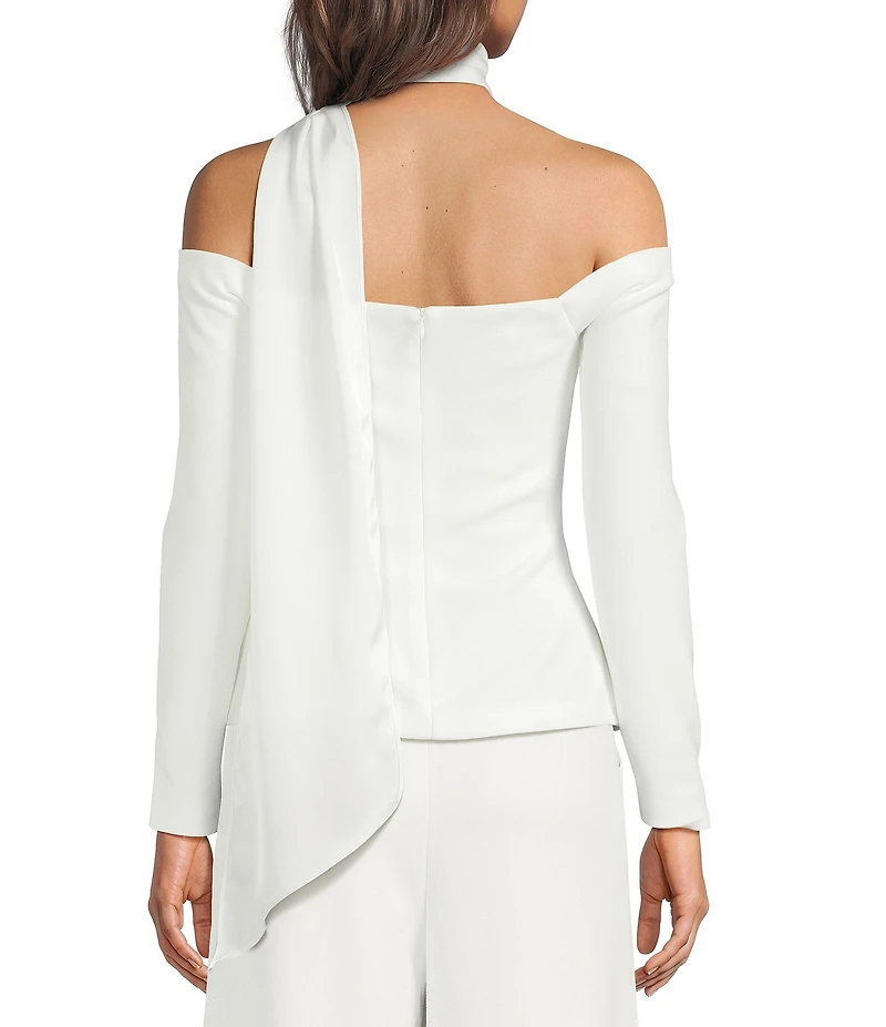 ELLIATT Skye Stretch Crepe Off-The-Shoulder Long Sleeve Satin Neck Tie Top