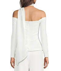 ELLIATT Skye Stretch Crepe Off-The-Shoulder Long Sleeve Satin Neck Tie Top