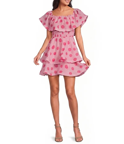 ELLIATT Sola Georgette Polka Dot Off-The-Shoulder Mini Dress
