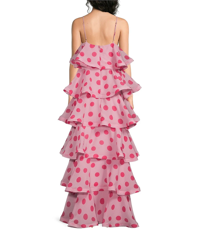 ELLIATT Sola Georgette Polka Dot Square Neck Sleeveless Tiered Maxi Dress