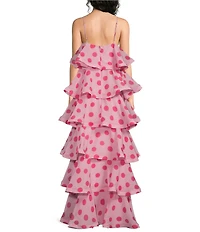 ELLIATT Sola Georgette Polka Dot Square Neck Sleeveless Tiered Maxi Dress