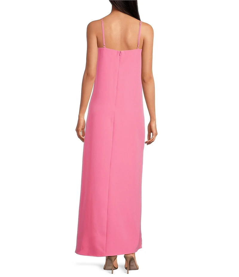 ELLIATT Square Neck Sleeveless 3D Floral Trim Long Dress