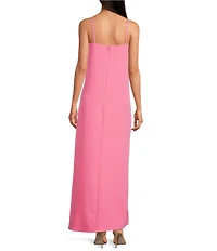 ELLIATT Square Neck Sleeveless 3D Floral Trim Long Dress