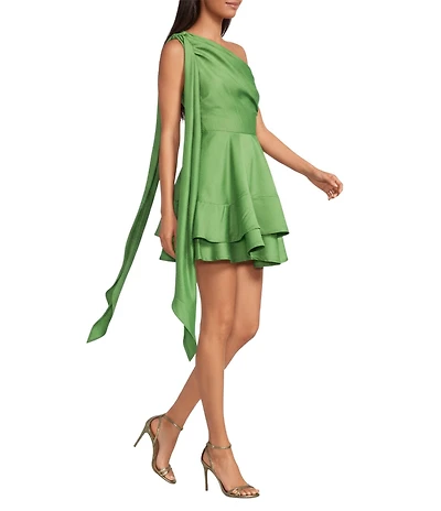 ELLIATT Thalia Tencel Voile One-Shoulder Bow Sleeveless Mini Dress