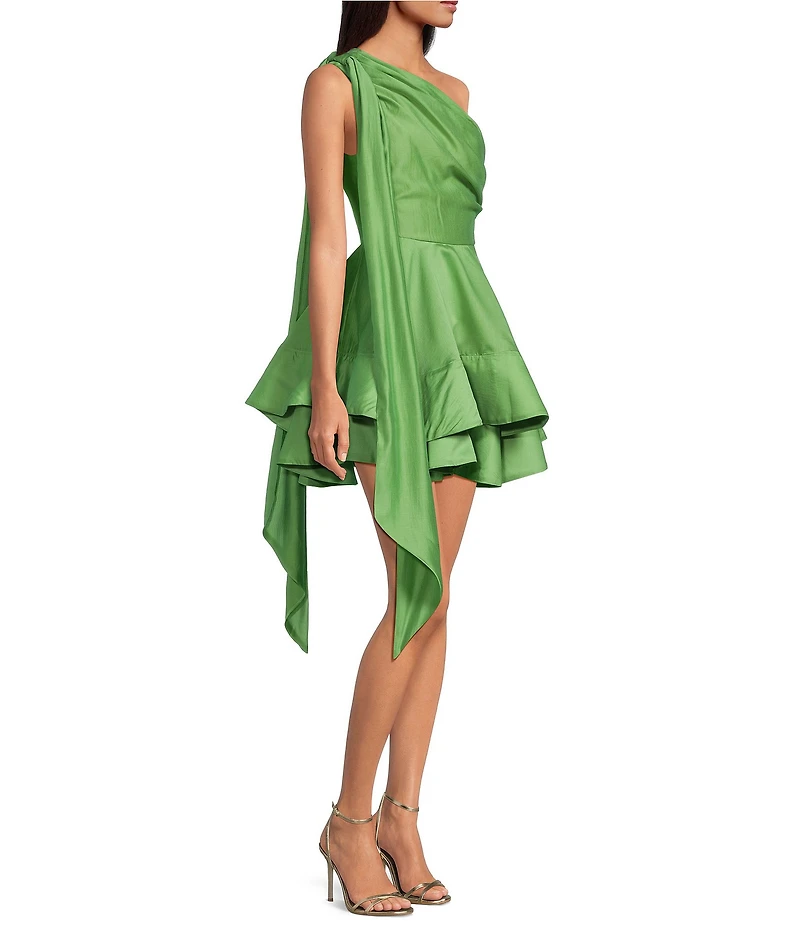 ELLIATT Thalia Tencel Voile One-Shoulder Bow Sleeveless Mini Dress