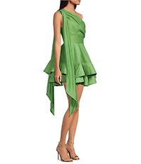 ELLIATT Thalia Tencel Voile One-Shoulder Bow Sleeveless Mini Dress