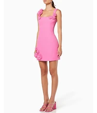 ELLIATT Thrompe Crepe 3D Floral Square Neck Sleeveless Mini Dress