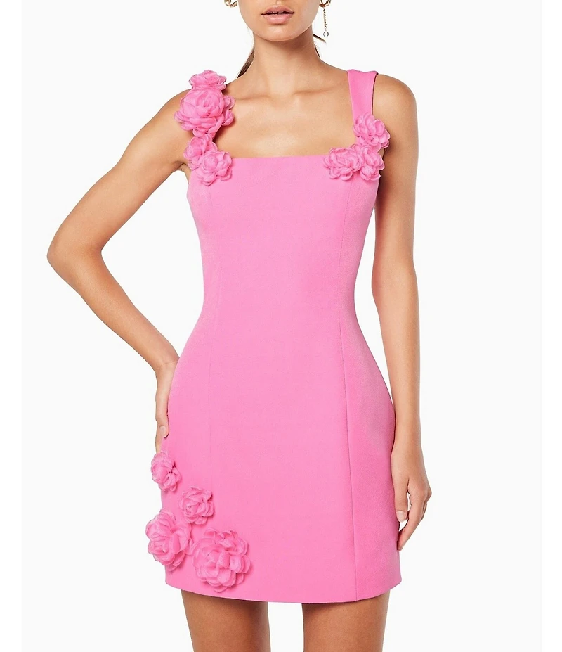 ELLIATT Thrompe Crepe 3D Floral Square Neck Sleeveless Mini Dress