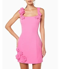 ELLIATT Thrompe Crepe 3D Floral Square Neck Sleeveless Mini Dress