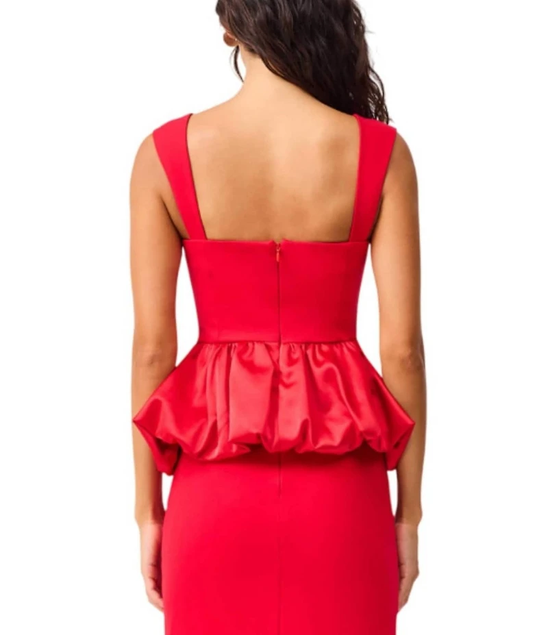 ELLIATT Yasmine Stretch Ponte Square Neck Sleeveless Satin Peplum Hem Coordinating Top