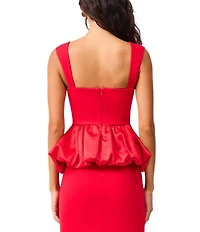 ELLIATT Yasmine Stretch Ponte Square Neck Sleeveless Satin Peplum Hem Coordinating Top