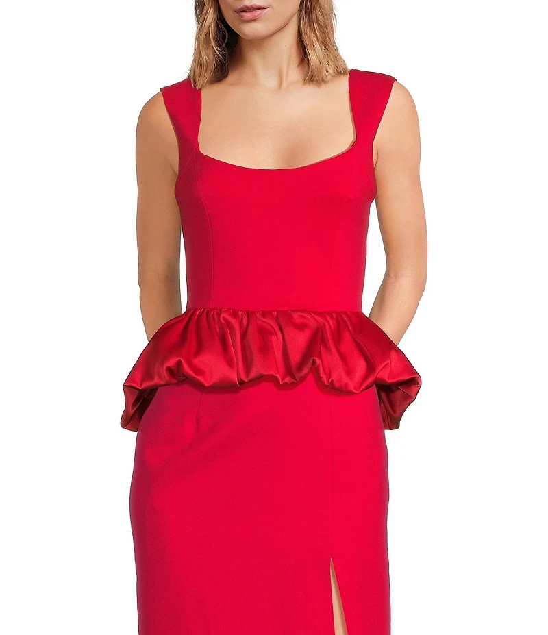 ELLIATT Yasmine Stretch Ponte Square Neck Sleeveless Satin Peplum Hem Coordinating Top