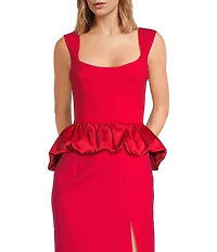 ELLIATT Yasmine Stretch Ponte Square Neck Sleeveless Satin Peplum Hem Coordinating Top