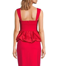 ELLIATT Yasmine Stretch Ponte Square Neck Sleeveless Satin Peplum Hem Coordinating Top