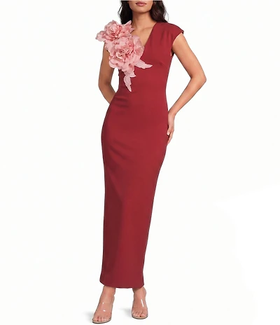 ELLIATT Zahara Plunge V-Neck Sleeveless 3D Floral Gown