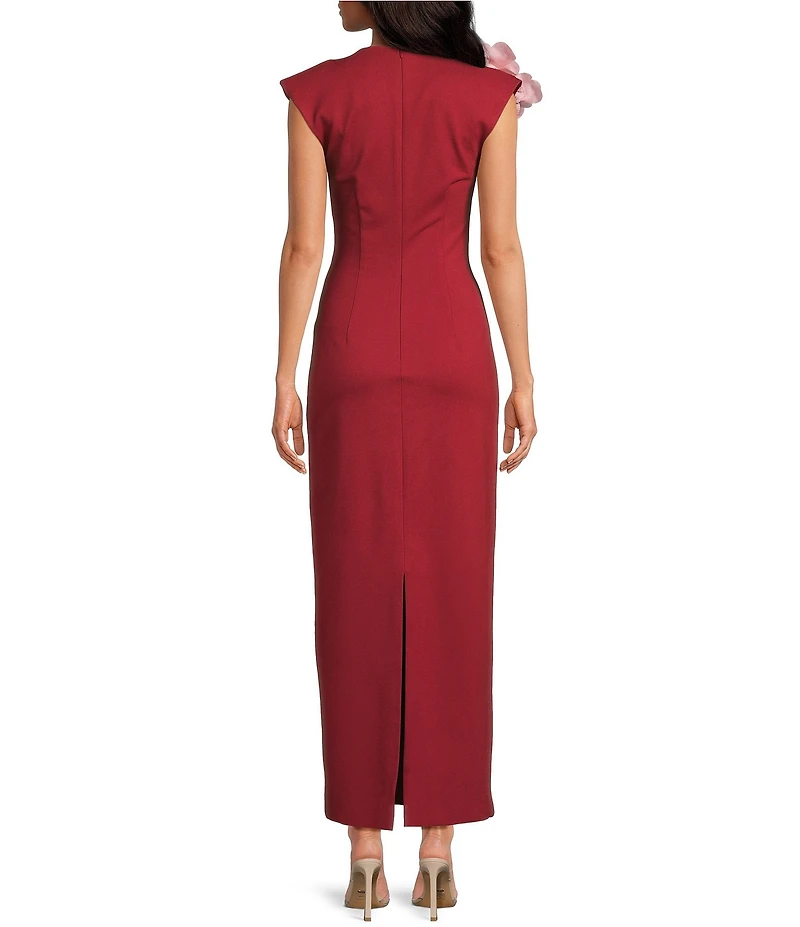 ELLIATT Zahara Plunge V-Neck Cap Sleeve 3D Floral Gown