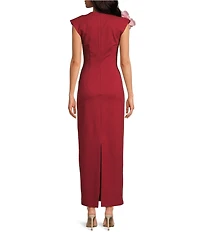 ELLIATT Zahara Plunge V-Neck Cap Sleeve 3D Floral Gown