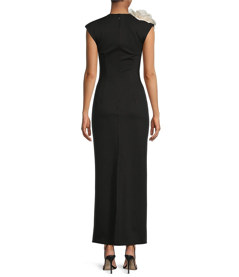 ELLIATT Zahara Plunge V-Neck Sleeveless 3D Floral Gown