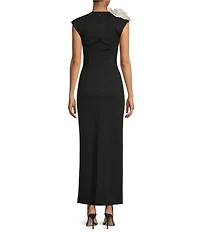 ELLIATT Zahara Plunge V-Neck Sleeveless 3D Floral Gown