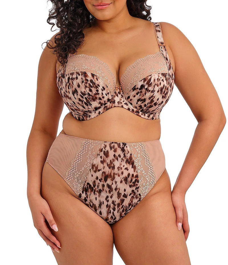 Elomi Lucie Leopard Print Full Busted Underwire Stretch Plunge Bra