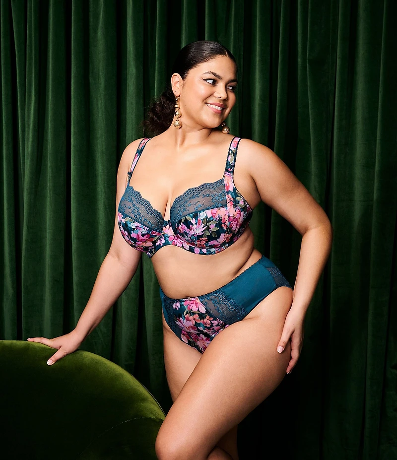 Elomi Lucie Tea Floral Print Full Busted Underwire Stretch Plunge Bra