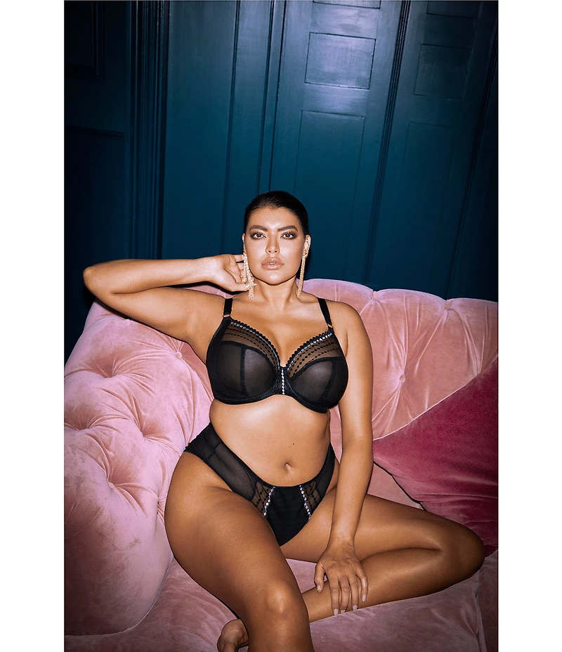 Elomi Matilda Embroidered Sheer Plunging Convertible U-Back to Racerback Contour Wire Full-Busted Bra