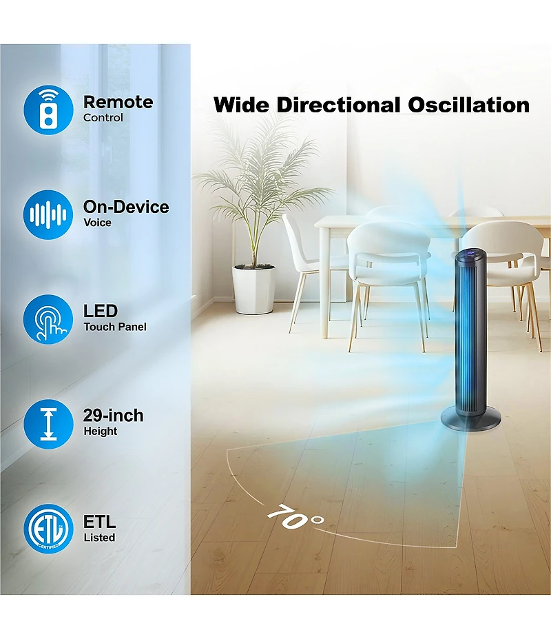 Emerson SmartVoice Remote Control 30#double; Tower Fan