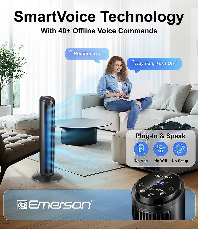 Emerson SmartVoice Remote Control 30#double; Tower Fan