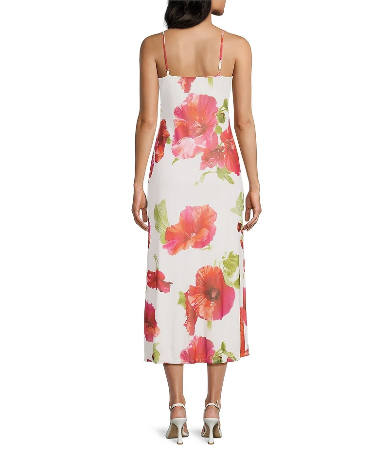 Emory Park All-Over Floral Printed Square Neck Mesh Sleeveless A-Line Maxi Dress