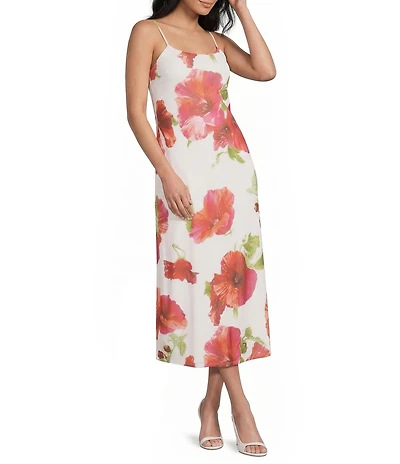 Emory Park All-Over Floral Printed Square Neck Mesh Sleeveless A-Line Maxi Dress