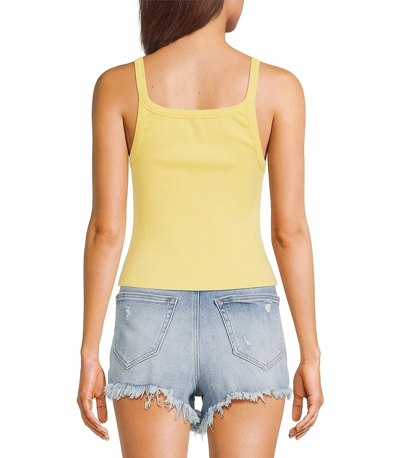 Emory Park Beaded Hibiscus Flower Rib Knit Tank Top