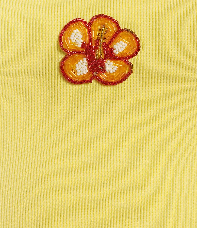 Emory Park Beaded Hibiscus Flower Rib Knit Tank Top