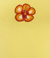 Emory Park Beaded Hibiscus Flower Rib Knit Tank Top
