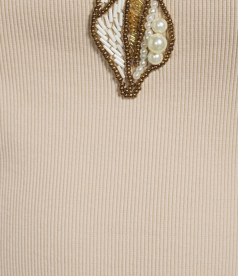 Emory Park Beaded Shell Ribbed Knit Tank Top