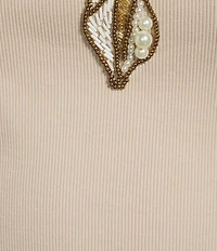 Emory Park Beaded Shell Ribbed Knit Tank Top