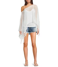 Emory Park Crochet One Shoulder Fringe Hem Poncho