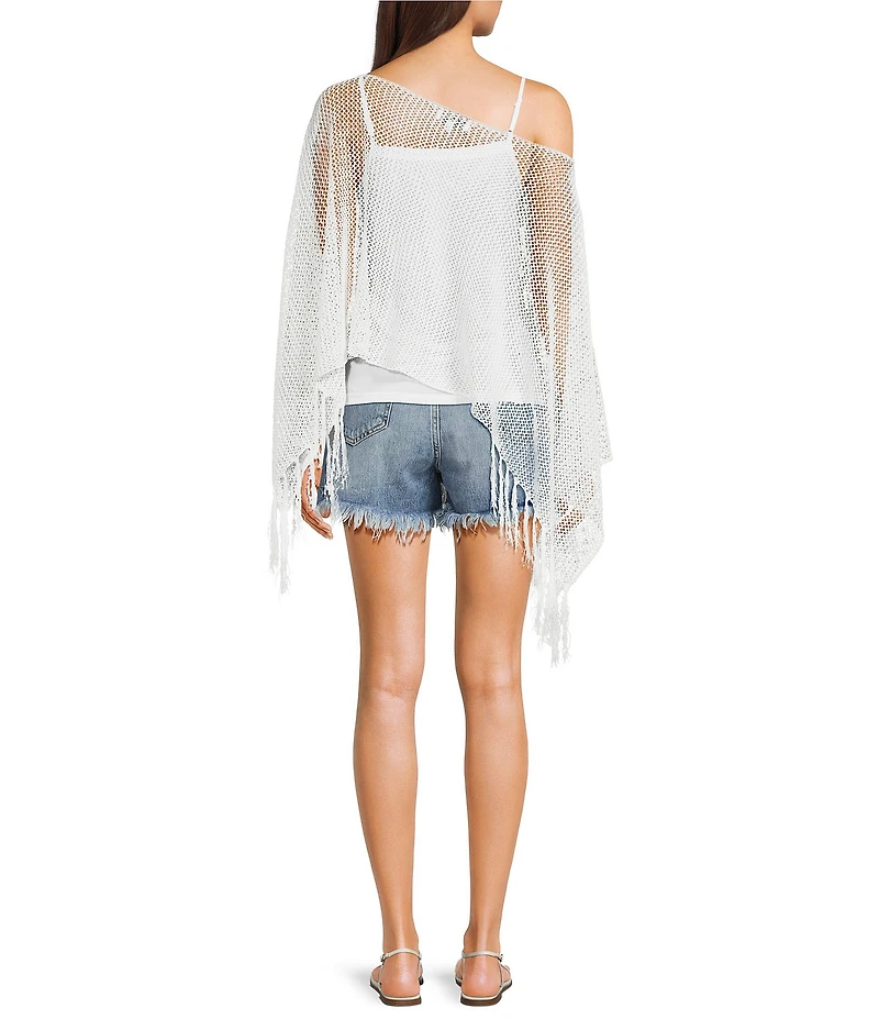 Emory Park Crochet One Shoulder Fringe Hem Poncho