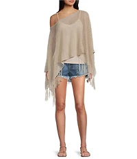Emory Park Crochet One Shoulder Fringe Hem Poncho