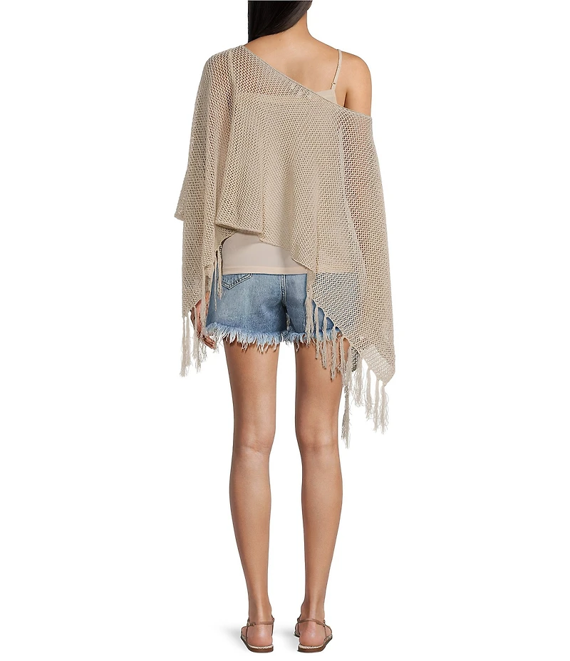 Emory Park Crochet One Shoulder Fringe Hem Poncho