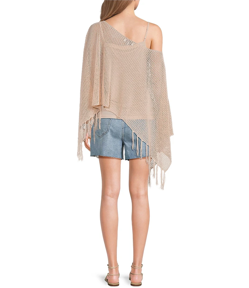 Emory Park Crochet One Shoulder Fringe Hem Poncho