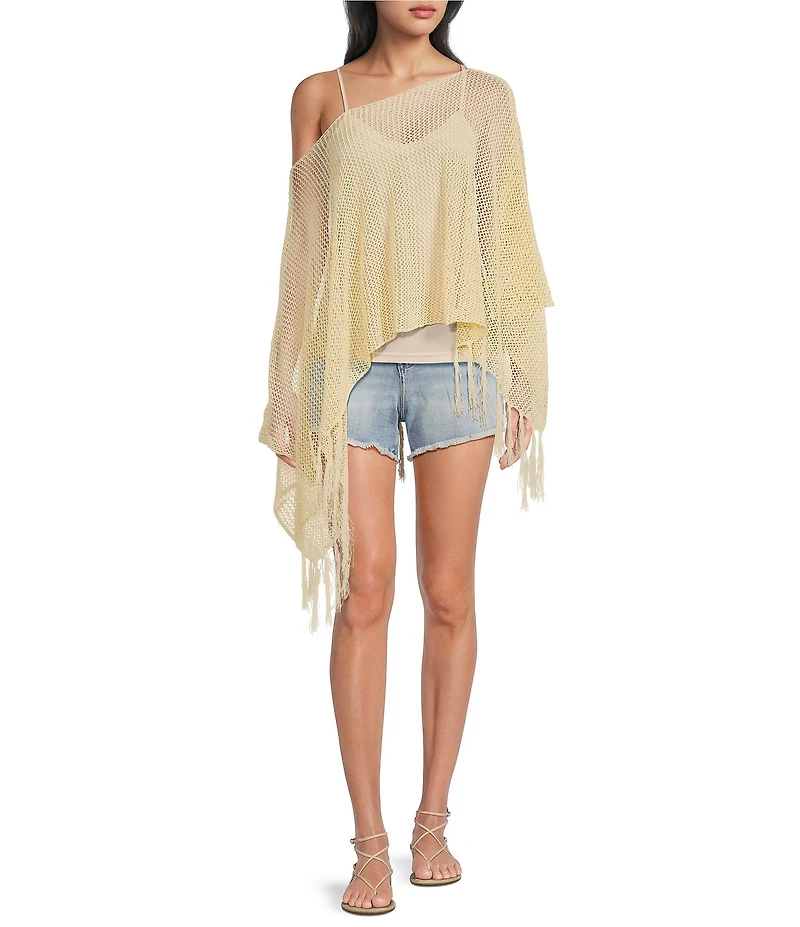 Emory Park Crochet One Shoulder Fringe Hem Poncho