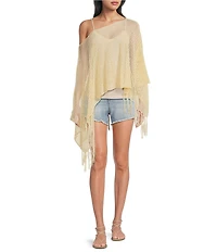 Emory Park Crochet One Shoulder Fringe Hem Poncho