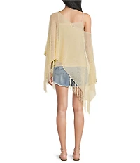 Emory Park Crochet One Shoulder Fringe Hem Poncho