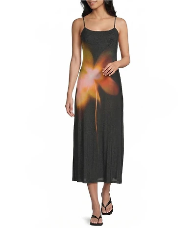 Emory Park Exploded Floral Print Mesh Square Neck Sleeveless Maxi Dress