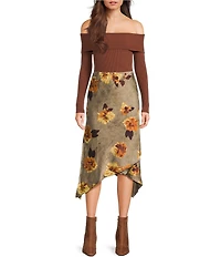 Emory Park Floral Print Midi Side Slit Skirt