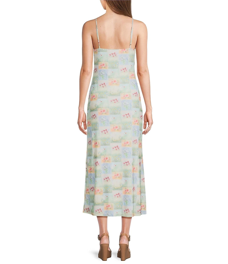 Emory Park Floral Printed Mesh Square Neck Sleeveless A-Line Maxi Dress