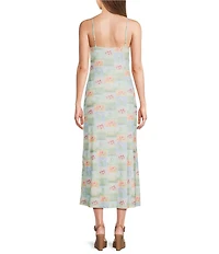 Emory Park Floral Printed Mesh Square Neck Sleeveless A-Line Maxi Dress